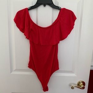Off the shoulder ruffled body suit
